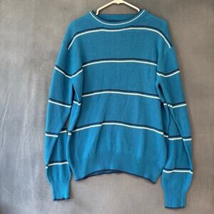 Vintage Townsley Blue Striped Knit Sweater Retro Crewneck Large Hip Hop Biggie
